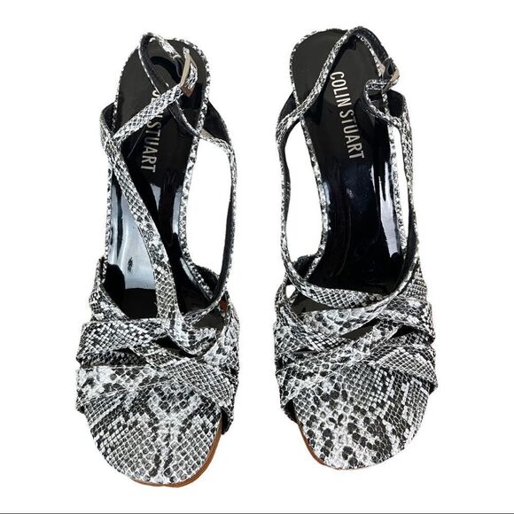 Colin Stuart heels black/white Snake Print strappy Sandal’s  size 11 90s Y2K New - Picture 1 of 6